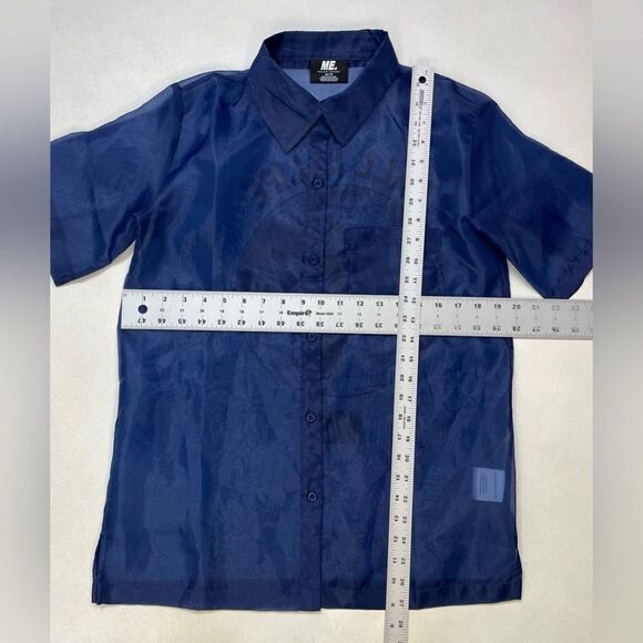 Melody Ehsani ME Button Up Mesh Shirt Women XS Blue Short Sleeve - Picture 7 of 7